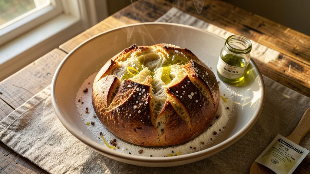 A Bread Recipe Uses 3 Tablespoons of Olive Oil: Mediterranean Herb Loaf With Crusty Gold Crunch