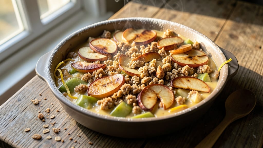 Apple Crisp Bread Pudding Recipe: Warm Cinnamon-Apple Crunch With Vanilla Cream Swirls